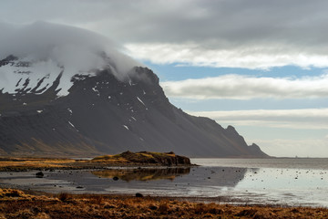 Vestrahorn mountain in a cloudy day, Iceland