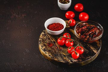 Set of tomato, raw and dried