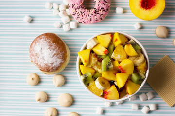 Tasty and healthy breakfast. Fruit salad.