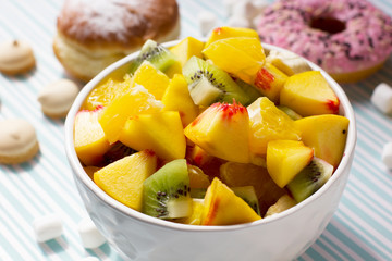 Tasty and healthy breakfast. Fruit salad.