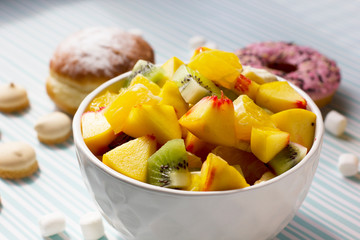 Tasty and healthy breakfast. Fruit salad.