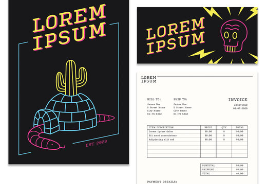 Neon Style Illustration Stationery Layout Pack