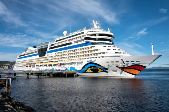 TRONDHEIM, NORWAY - June 9, 2017: AIDAsol at Cruise Pier 68. AIDAsol is a Sphinx class cruise ship, built at Meyer Werft for AIDA Cruises, one of ten brands owned by Carnival Corp.