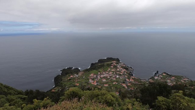 Top view over Faja do Ouvidor, Sao Jorge Island, Azores, Portugal during one of the most popular hiking trails on the island.