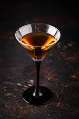 Set of strong alcoholic drinks in glasses