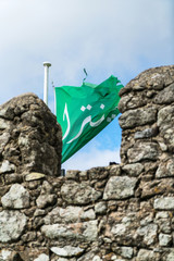 Moorish Castle green flag waving in Sintra, Portugal