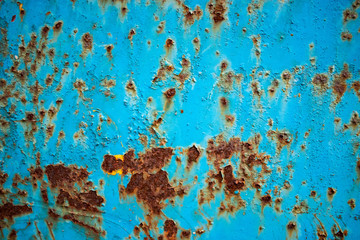 Blue painted wall grunge worn rough surface vintage weathered rust texture background
