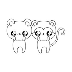 cute bear with monkey baby animals kawaii style