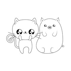 cute cat with piggy baby animals kawaii style