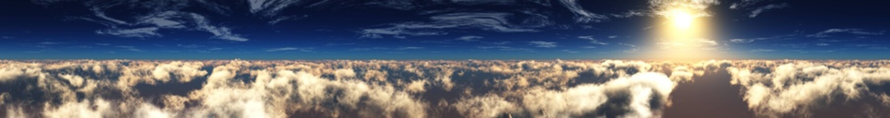 Obraz premium Panoramic view over the clouds. The sun over the clouds. The sky is from above. Banner. 