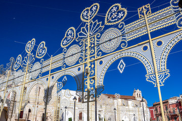 Piazza Umberto I or Umberto I Square beautiful decoration for La Festa di San Rocco, Saint Roch's...