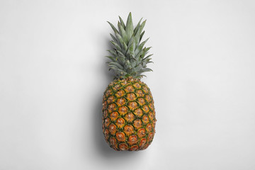 Tasty fresh raw pineapple on white background, top view