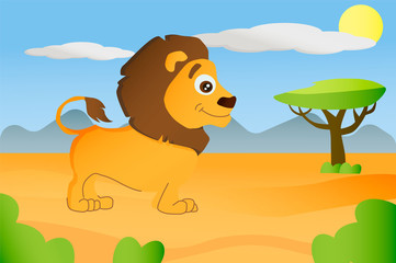 Lion african animal in cartoon style on africa background