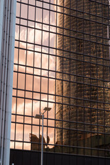 District of business centers. Glass skyscrapers facade. Architecture background.