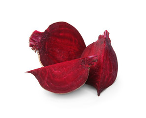 Cut fresh red beet on white background