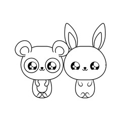 cute rabbit with panda bear baby animals kawaii style