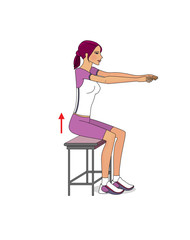 Workout at home - hips. Girl exercises sitting. Isolated on a white background