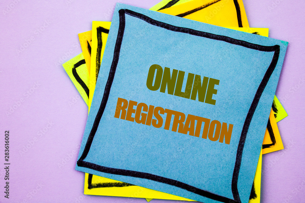 Poster writing text showing online registration. business photo showcasing register web subscription subscr