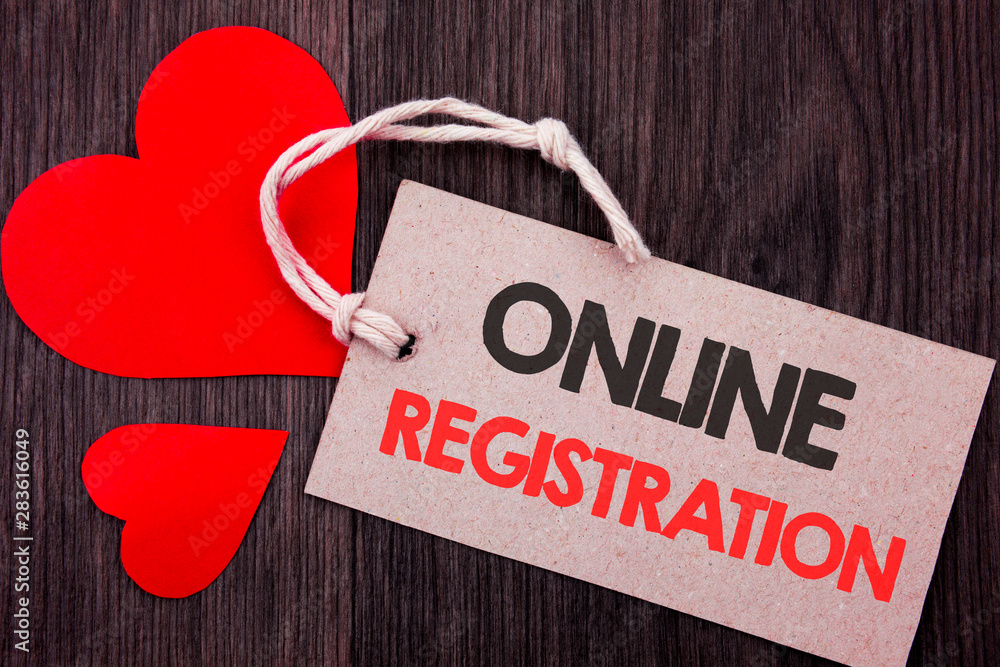 Poster handwriting announcement text showing online registration. business concept for register web subscri