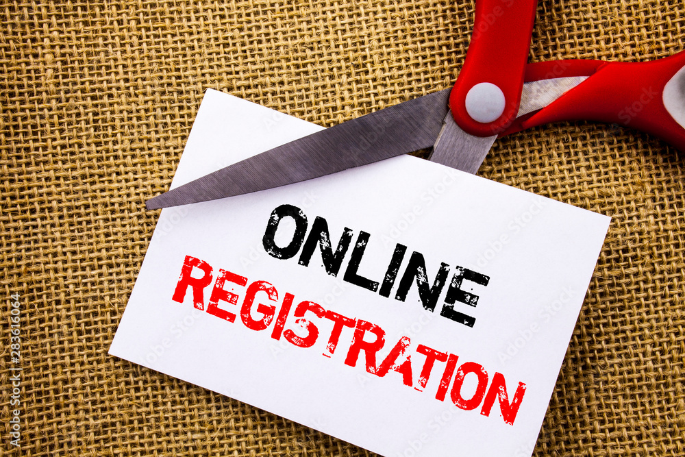 Poster handwriting text showing online registration. conceptual photo register web subscription subscribe w