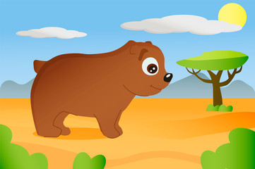 African animal bear in cartoon style on africa background