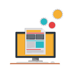 set of icons with computer screen in white background