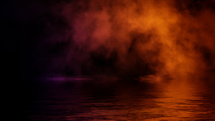 Fototapeta na wymiar Smoke with reflection in water. Texture overlays. Design element.