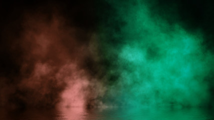 Fog reflection in water. Mistery smoke texture overlays on background. Design element.
