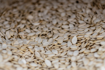 close-up of raw pumpkin seeds