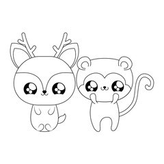 cute monkey with reindeer baby animals kawaii style