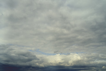 Stormy clouds background. Dramatic stormy sky with dark heavy clouds. The texture of the clouds.