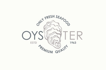 label of fresh oyster shell isolated on light background