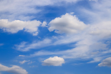 White cumulus clouds against the blue sky, rain clouds. Picturesque, fantastic landscape...