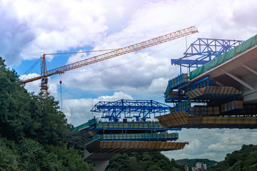 a construction site on which a bridge is being built