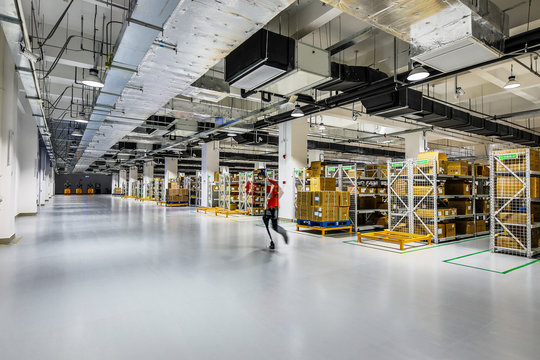 Modern automation of warehouse production in China.