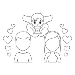 young couple lovers with cupid and hearts