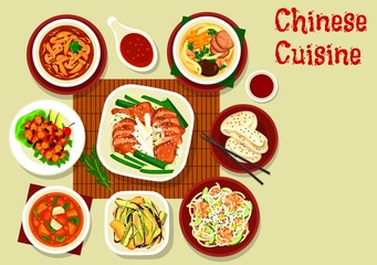 Chinese meat, seafood, veggies dish. Asian cuisine
