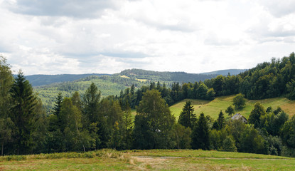 hills of Polish Beskids in summer day