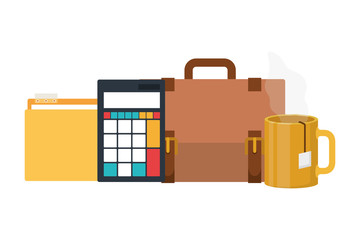 set of icons with suitcase of businessman in white background