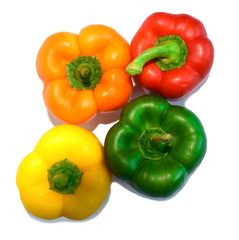 Fresh vegetables bell red, yellow, Green, orange peppers isolated on white background
