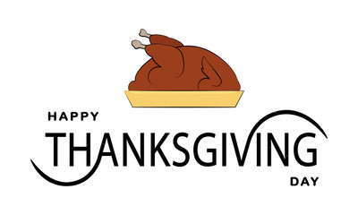 Fototapeta premium Happy thanksgiving day hand lettering with turkey. Greeting textured sign for postcard, card, newsletter, poster, invitation, banner, tag, menu and sticker. Holiday calligraphy.