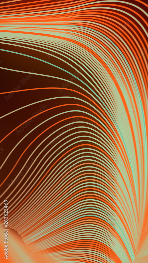 Poster Wave band geometric pattern. Composition of various colored lines. 3d rendering