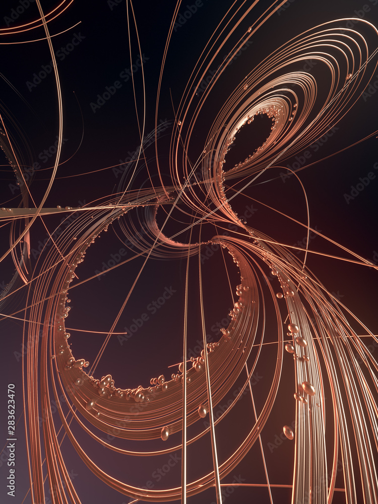 Poster weave luxury gold lines with shiny beads. astract composition. 3d rendering