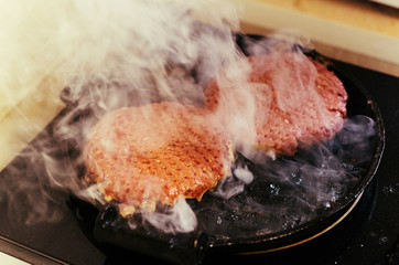 Raw minced meat. Cooking cutlets at home.