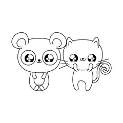 cute cat with panda bear baby animals kawaii style