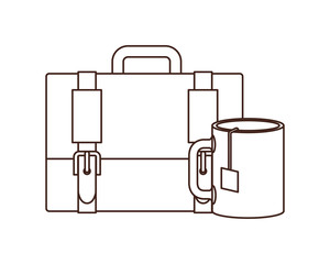 suitcase of businessman with coffee cup