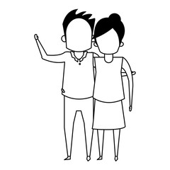 grandparents senior old people cartoon faceless in black and white