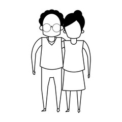 grandparents senior old people cartoon faceless in black and white