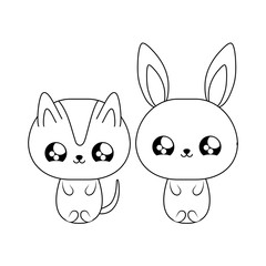 cute cat with bunny baby animals kawaii style