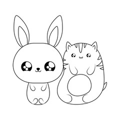 cute cat with bunny baby animals kawaii style